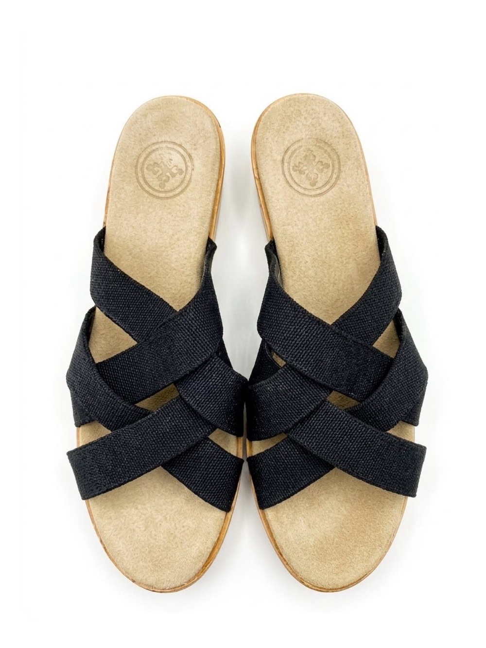CHARLESTON SHOE CO. Black Crisscross Slide Sandals